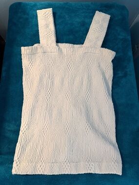 BKE Cream Textured Square-Neck Tank
